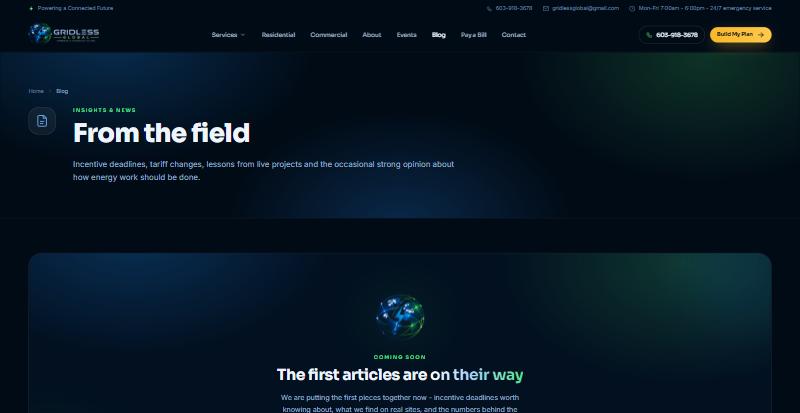 Gridless Global Blog page, powered by Tweeble