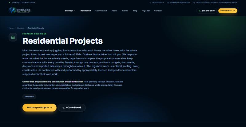 Gridless Global Residential page, powered by Tweeble