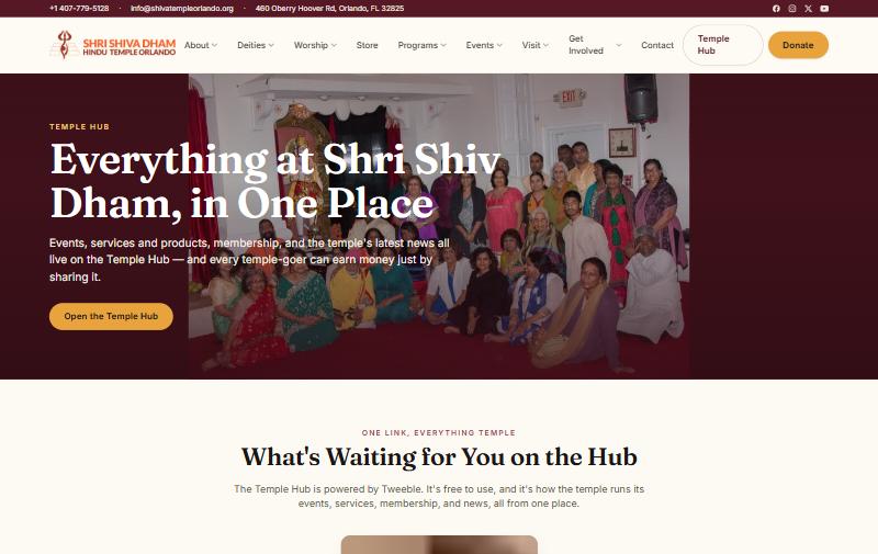Shri Shiv Dham Hindu Temple Temple Hub page, powered by Tweeble